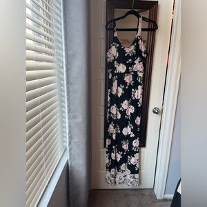 Three Pink Hearts Floral Maxi Dress